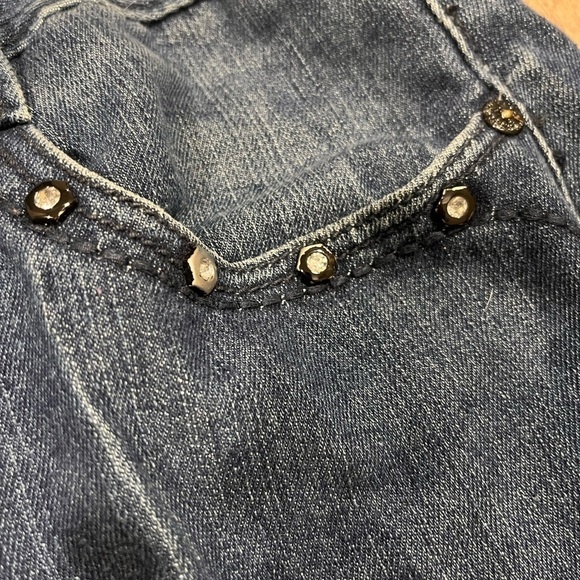 DELF TRADING INC. Imperious Faux Leather Studded Denim Jeans 34X34 Rocker Grunge - Picture 10 of 12